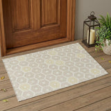 3' X 5' Ivory And Beige Geometric Washable Indoor Outdoor Area Rug