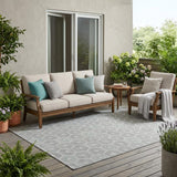5' X 8' Silver And Granite Gray Geometric Washable Indoor Outdoor Area Rug