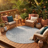 8' Silver And Granite Gray Round Geometric Washable Indoor Outdoor Area Rug