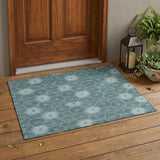 3' X 5' Teal Blue And Ivory Geometric Washable Indoor Outdoor Area Rug