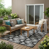 5' X 8' Black And Gray Geometric Washable Indoor Outdoor Area Rug