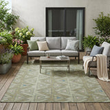 5' X 8' Green And Sage Geometric Washable Indoor Outdoor Area Rug