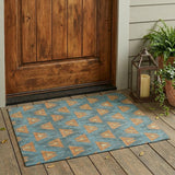 3' X 5' Teal Blue And Copper Geometric Washable Indoor Outdoor Area Rug