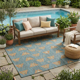 5' X 8' Teal Blue And Copper Geometric Washable Indoor Outdoor Area Rug