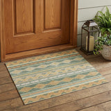 3' X 5' Green And Gold Southwestern Washable Indoor Outdoor Area Rug