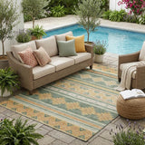 5' X 8' Green And Gold Southwestern Washable Indoor Outdoor Area Rug