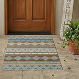 3' X 5' Chocolate And Teal Blue Southwestern Washable Indoor Outdoor Area Rug