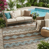 5' X 8' Chocolate And Teal Blue Southwestern Washable Indoor Outdoor Area Rug