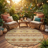 8' Gold And Copper Round Southwestern Washable Indoor Outdoor Area Rug