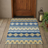 3' X 5' Navy Blue And Denim Blue Southwestern Washable Indoor Outdoor Area Rug