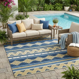 5' X 8' Navy Blue And Denim Blue Southwestern Washable Indoor Outdoor Area Rug