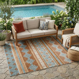 5' X 8' Orange And Copper Southwestern Washable Indoor Outdoor Area Rug