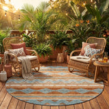 8' Orange And Copper Round Southwestern Washable Indoor Outdoor Area Rug