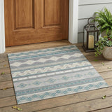 3' X 5' Silver And Teal Blue Southwestern Washable Indoor Outdoor Area Rug