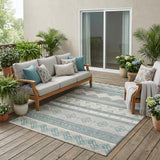 5' X 8' Silver And Teal Blue Southwestern Washable Indoor Outdoor Area Rug