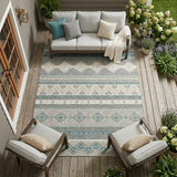 8' X 10' Silver And Teal Blue Southwestern Washable Indoor Outdoor Area Rug