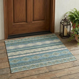 3' X 5' Teal Blue And Beige Southwestern Washable Indoor Outdoor Area Rug