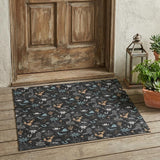 3' X 5' Black And Teal Blue Cactus Washable Indoor Outdoor Area Rug