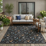 5' X 8' Black And Teal Blue Cactus Washable Indoor Outdoor Area Rug