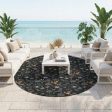 8' Black And Teal Blue Round Cactus Washable Indoor Outdoor Area Rug