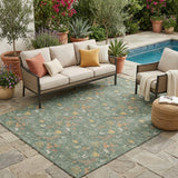 5' X 8' Green And Gold Cactus Washable Indoor Outdoor Area Rug