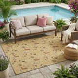 5' X 8' Gold And Orange Cactus Washable Indoor Outdoor Area Rug