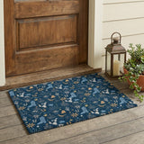 3' X 5' Navy Blue And Denim Blue Cactus Washable Indoor Outdoor Area Rug