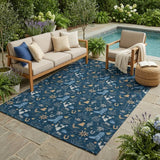 5' X 8' Navy Blue And Denim Blue Cactus Washable Indoor Outdoor Area Rug