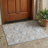 3' X 5' Silver And Teal Blue Cactus Washable Indoor Outdoor Area Rug