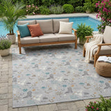 5' X 8' Silver And Teal Blue Cactus Washable Indoor Outdoor Area Rug