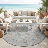 8' Silver And Teal Blue Round Cactus Washable Indoor Outdoor Area Rug