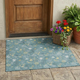 3' X 5' Teal Blue And Wheat Cactus Washable Indoor Outdoor Area Rug