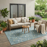 5' X 8' Teal Blue And Wheat Cactus Washable Indoor Outdoor Area Rug