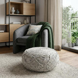 16" Beige and Gray Wool Chevron Round Pouf Ottoman