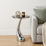 21" Silver And Black Aluminum And Granite Round Abstract End Table