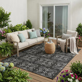5' X 8' Black And Gray Geometric Washable Indoor Outdoor Area Rug