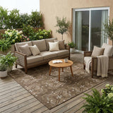 5' X 8' Chocolate And Brown Geometric Washable Indoor Outdoor Area Rug