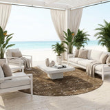 8' Chocolate And Brown Round Geometric Washable Indoor Outdoor Area Rug