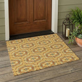 3' X 5' Gold And Wheat Geometric Washable Indoor Outdoor Area Rug