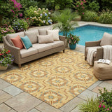 5' X 8' Gold And Wheat Geometric Washable Indoor Outdoor Area Rug
