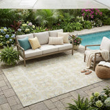 5' X 8' Ivory And Beige Geometric Washable Indoor Outdoor Area Rug