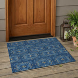 3' X 5' Navy Blue And Denim Blue Geometric Washable Indoor Outdoor Area Rug