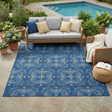 5' X 8' Navy Blue And Denim Blue Geometric Washable Indoor Outdoor Area Rug