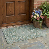 3' X 5' Green And Beige Floral Medallion Washable Indoor Outdoor Area Rug