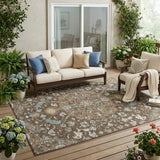 5' X 8' Chocolate And Brown Floral Medallion Washable Indoor Outdoor Area Rug