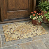 3' X 5' Gold And Copper Floral Medallion Washable Indoor Outdoor Area Rug