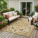 5' X 8' Gold And Copper Floral Medallion Washable Indoor Outdoor Area Rug