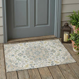 3' X 5' Ivory And Beige Floral Medallion Washable Indoor Outdoor Area Rug