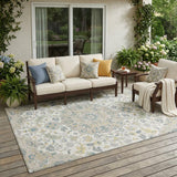 5' X 8' Ivory And Beige Floral Medallion Washable Indoor Outdoor Area Rug