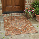 3' X 5' Orange And Copper Floral Medallion Washable Indoor Outdoor Area Rug